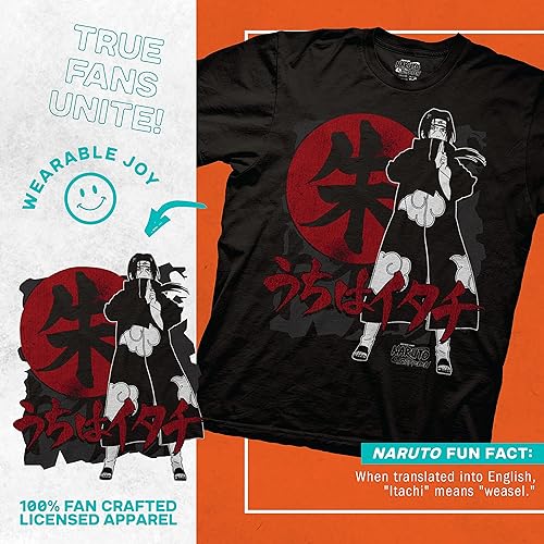 Miniatura 3 de Ripple Junction Naruto Shippuden Itachi Symbols - Camiseta unisex para adultos Negro