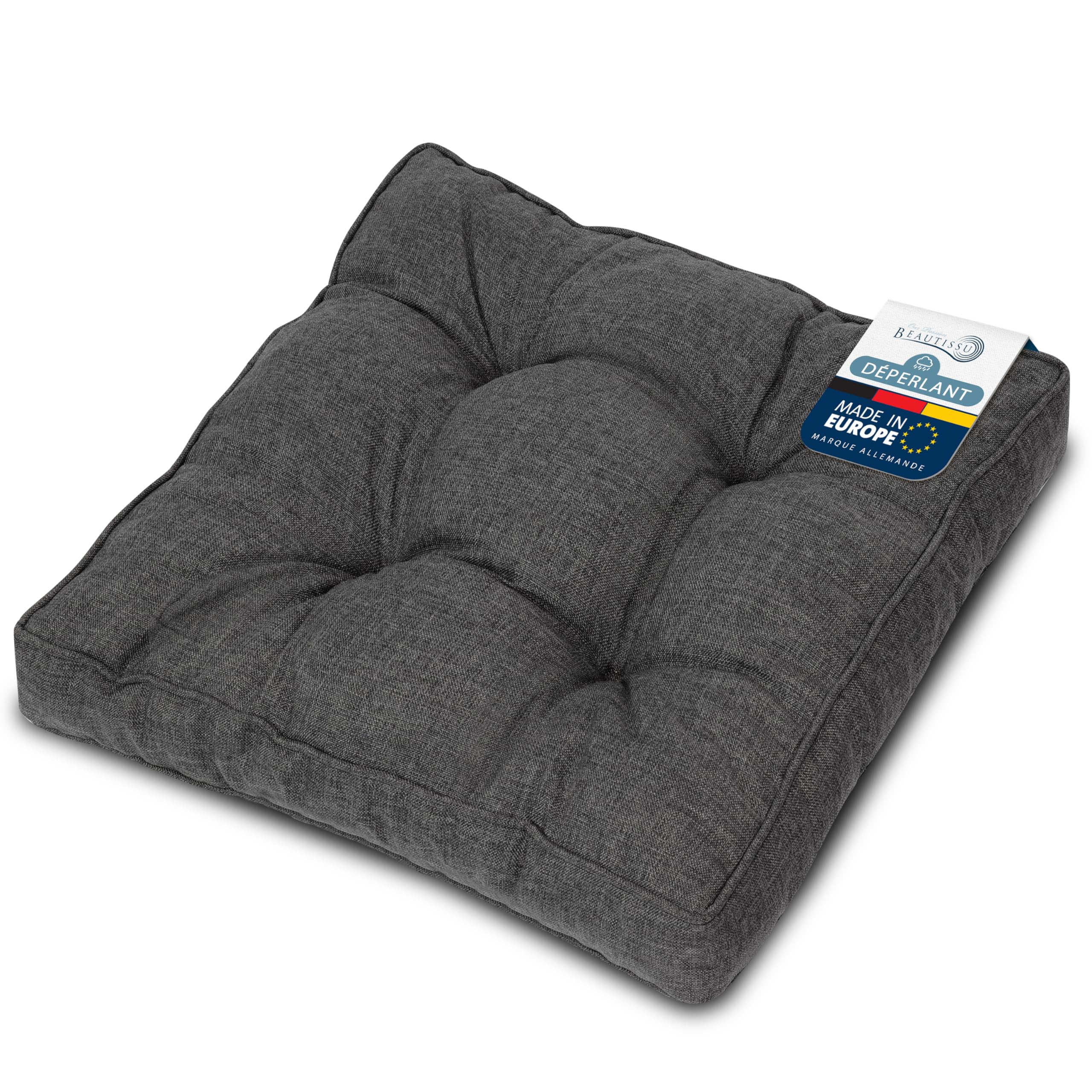 Beautissu Lounge Coussin Salon de Jardin Exterieur Assise 70x70 cm – Anti-Salissures Imperméable 10 cm d'épaisseur – Coussin Fauteuil Jardin Confortable Anthracite – BeauFlair