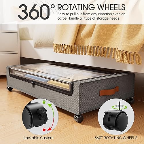 Miniatura 4 de Yecaye Paquete de 4 contenedores de almacenamiento debajo de la cama con ruedas, contenedores de almacenamiento debajo de la cama con tapas,