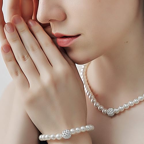 Miniatura 3 de Juego de collar y aretes de perlas sintéticas, joyería de boda nupcial para mujer, 3 piezas, Perla de imitación, Perla