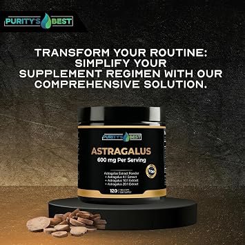 Puritys Best Astragalus Root Complex 600mg Organic 20:1, 10:1 & 4:1 Extract Blend Immune Support & Natural Balance 120 Vegan Capsules