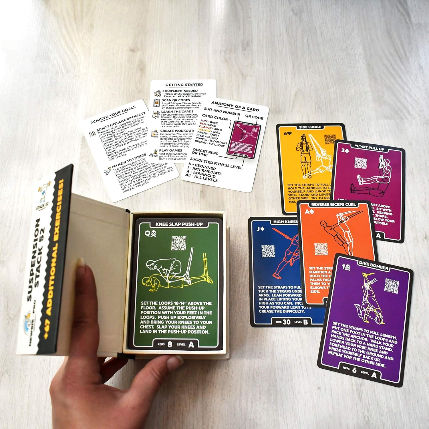 Stack 52 Suspension Exercise Cards Compatible with All Suspension Trainers. Suspended Bodyweight Resistance Workout Game. Video Instructions Included. Fun Home Fitness Program.(Mega Pack)