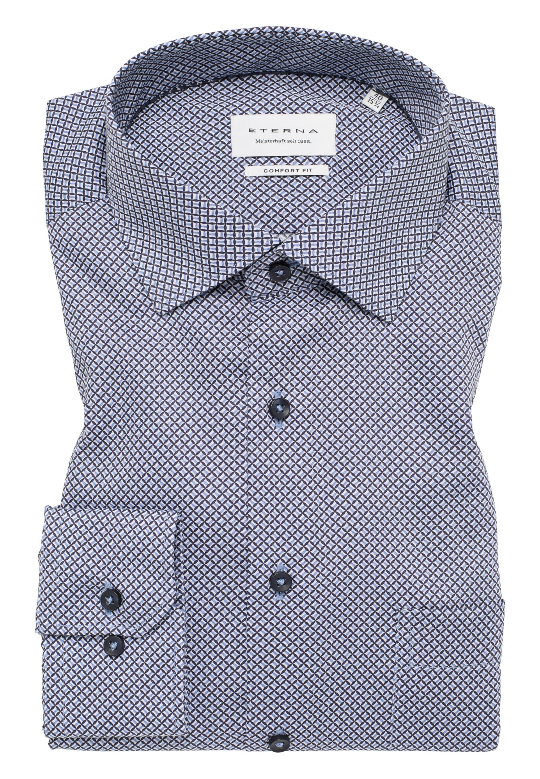 ETERNA Comfort Fit Hemd Langarm New Kent Kragen Muster blau Größe 42