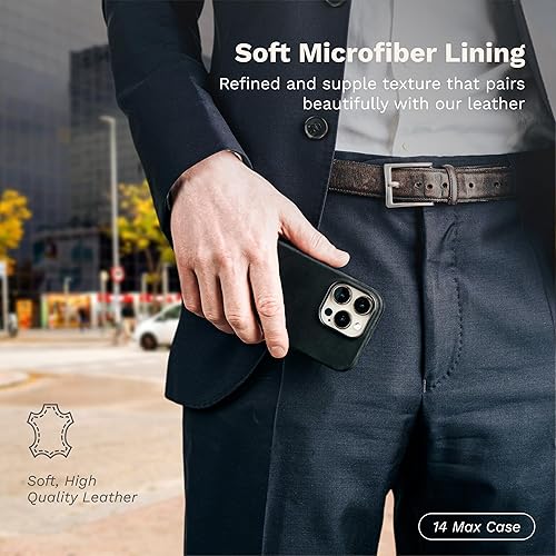 Miniatura 2 de DONBOLSO Funda de piel tipo cartera para iPhone 14 Max - Funda protectora de cuero para iPhone 14 Max - Cuero clásico con forro de microfibra