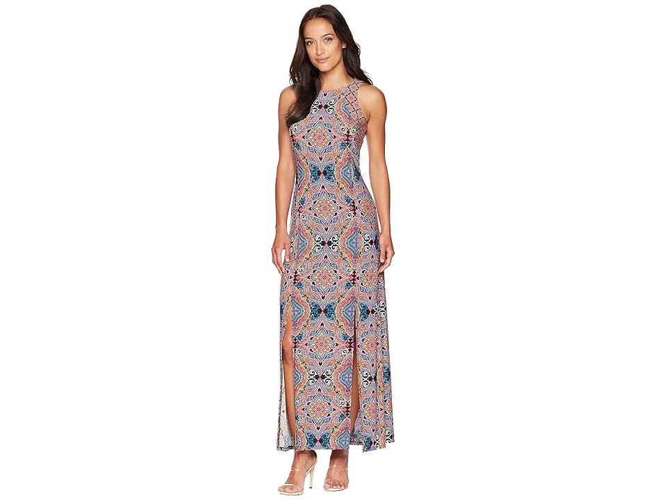 

London Times Technicolor Tile Maxi Dress w/ Slits (Multi) Women's Dress