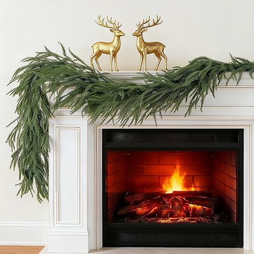 Guirnalda de pino Norfolk artificial de 6 pies, guirnalda de pino de invierno de tacto real, guirnalda verde realista para mesa, manto, pared,