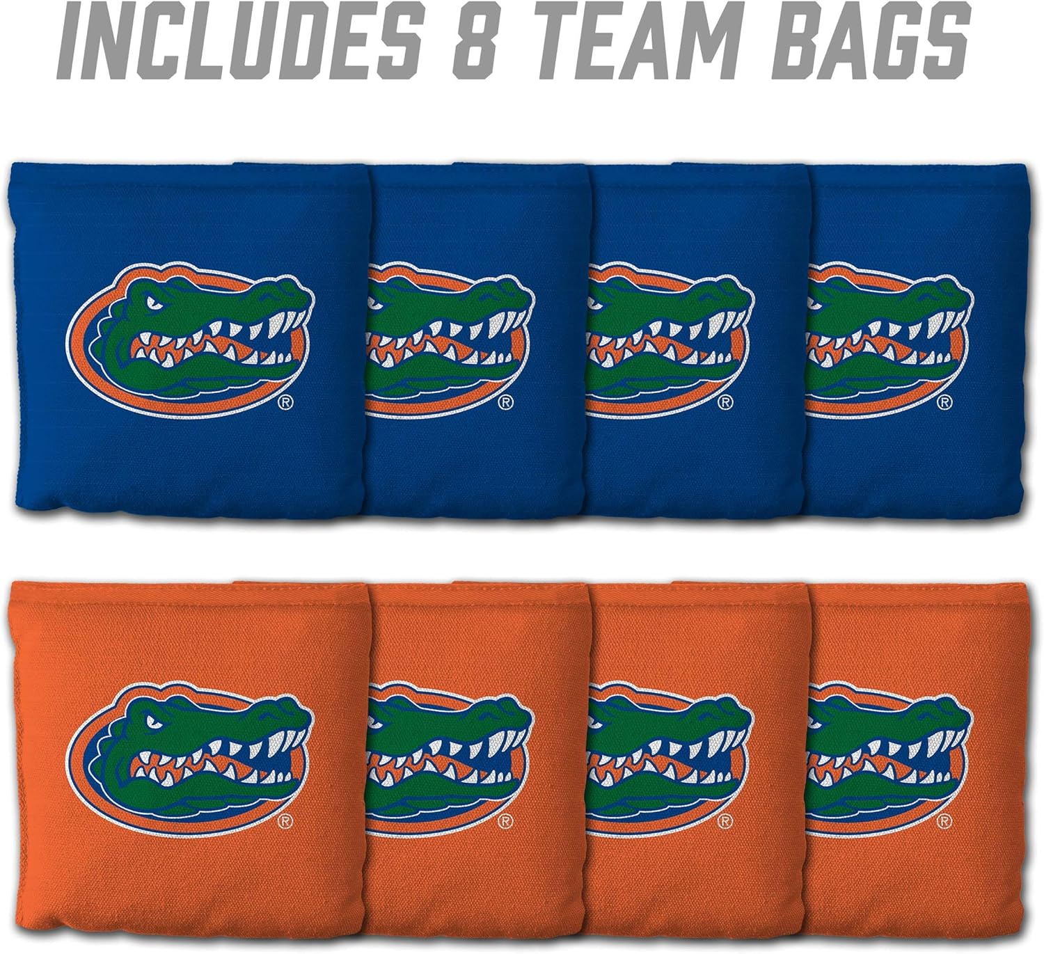 YouTheFan Officially-Licensed NCAA Set of 8 Cornhole Bags - All Weather Dual Sided Slide & Stop - Regulation Size with Carry case