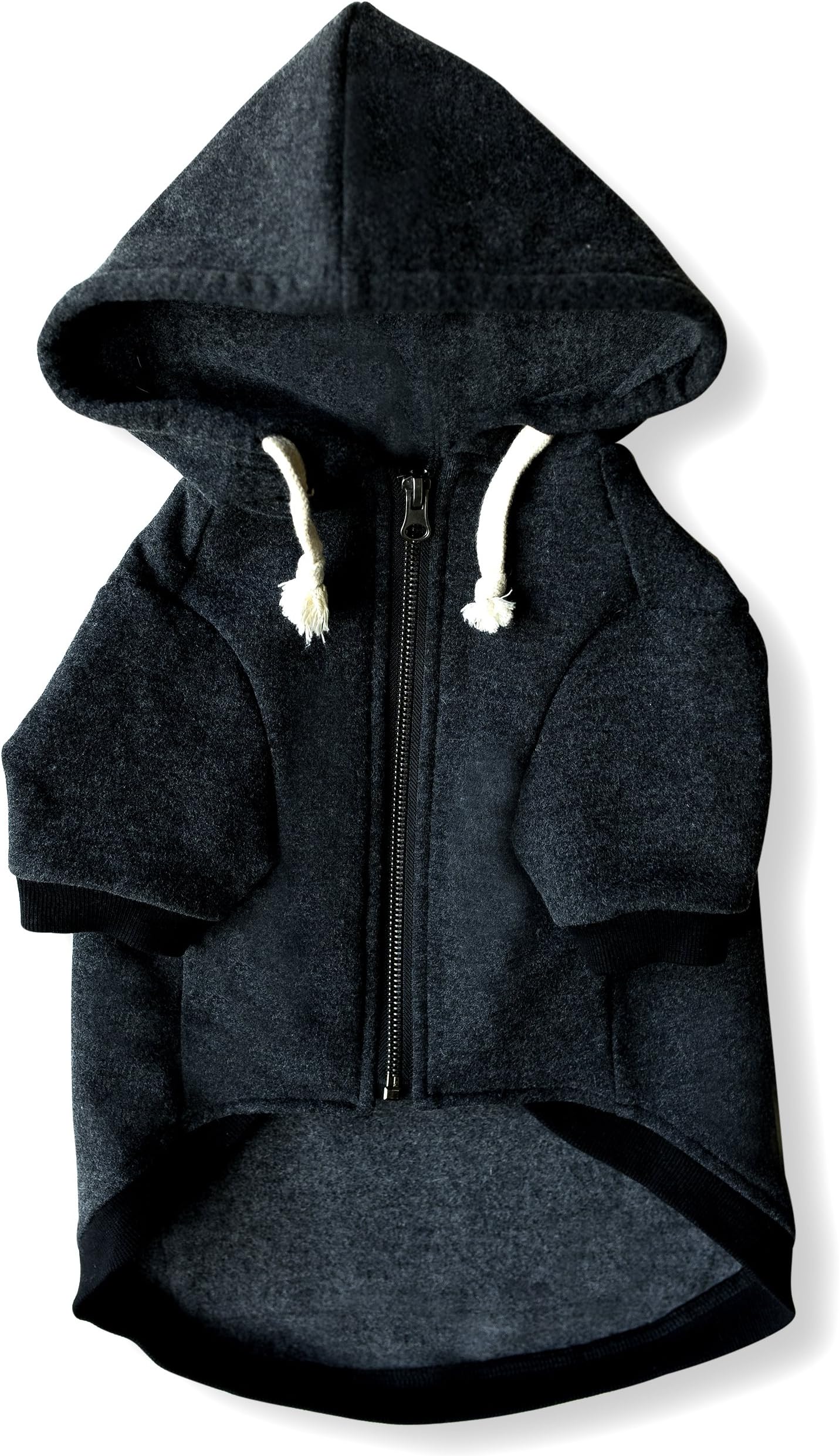Zip Up Adventure Charcoal Grey Dog Hoodie with Hook & Loop Pockets and Adjustable Drawstring Hood - XXS to XXL Available - Comfortable & Versatile Premium Dog Hoodies (XS)