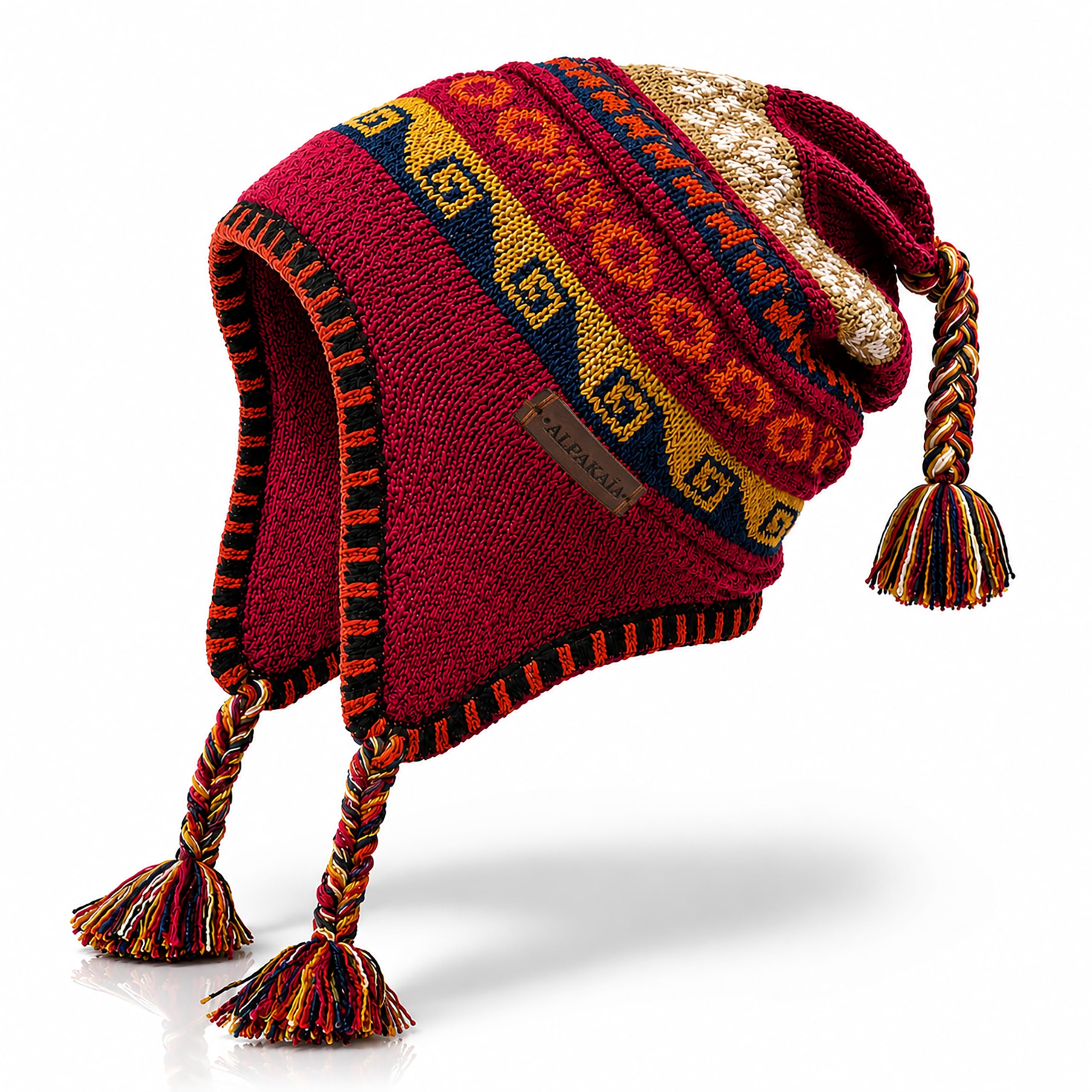 Alpaka Wollmütze Herren Damen – Warme Wintermütze aus Baby Alpaka – Handgemachte Ethno Strickmütze im Peru Stil mit Ohrenschutz für Outdoor, Ski, Reisen & kalte Wintertage – Weich & Atmungsaktiv