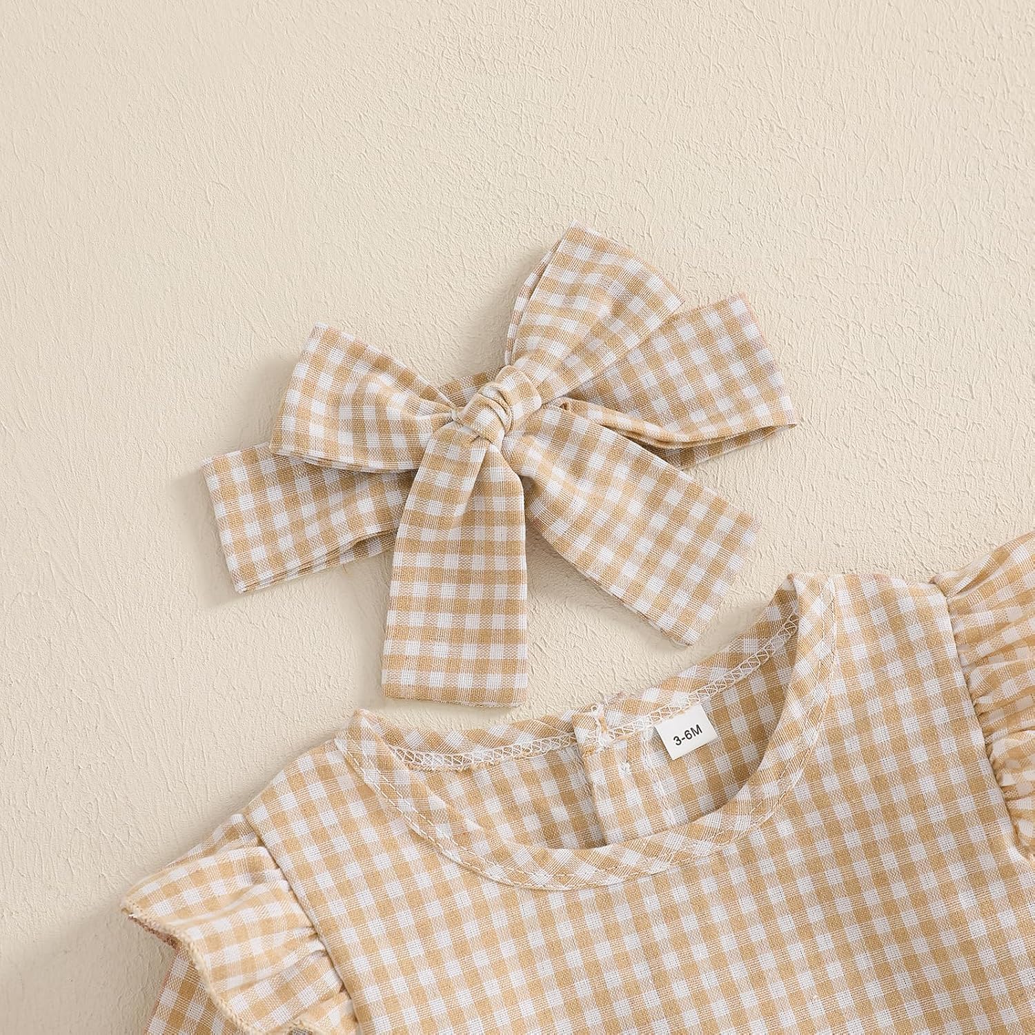Karuedoo Newborn Baby Girl Clothes Gingham Plaid Bubble Romper Long Sleeve Ruffle Bodysuit with Headband Spring Fall Outfit - Image 4