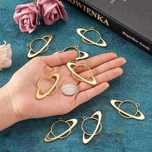 Miniatura 7 de Pandahall - 20 colgantes de bisel de aleación con espalda abierta, Acero inoxidable Resina