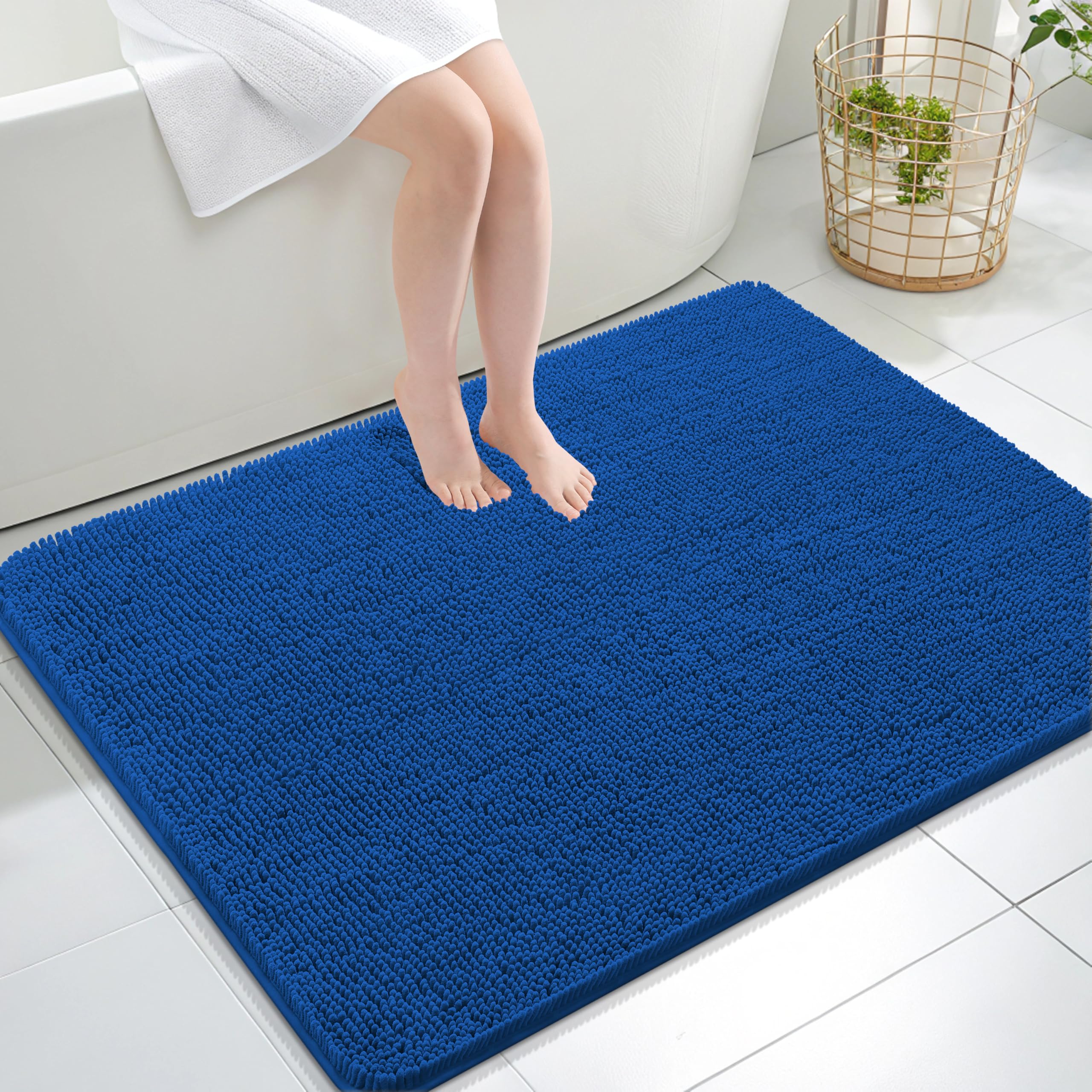 OLANLY Large Bathroom Rugs 40x32, Extra Soft Absorbent Chenille Bath Rugs | Deep Navy Blue, Quick-Drying Rubber Backing, Washable Bath Mat for Bathroom Floor, Tub and Shower, Home Decor Accessories