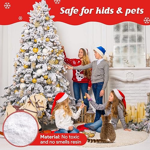 Miniatura 5 de Decoraciones de Navidad, polvo flocado de nieve de 5 libras, rebaño de nieve autoadhesivo para árbol de Navidad, bandada de nieve blanca falsa para