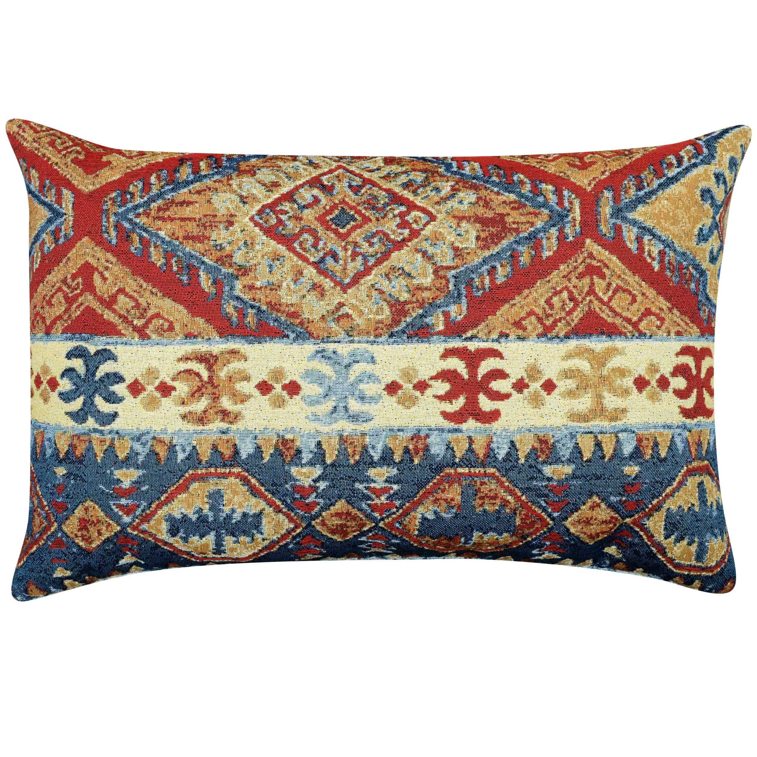 Linen Loft Multi Riad Tapestry Xl Rectangular Cushion Cover. Traditional Red, Blue And Coloured Horizontal Geometric Navajo Kilim Design. 23X15 Xl Cushion Cover Only.