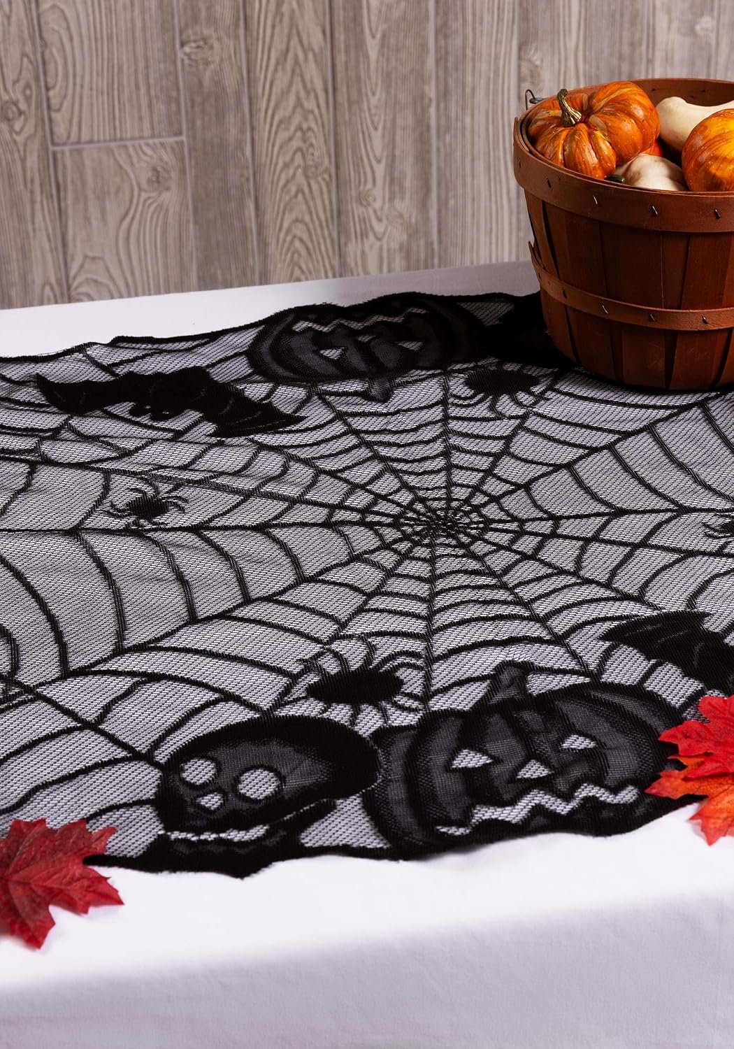 Fun Costumes Scary Gothic Spiderweb and Pumpkins Table Runner 72" X 27" Room Decoration, Knitted Lace Dinner Parties Display