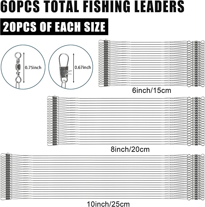 Kit de 60 cañas líderes de pesca acero inoxidable miniatura 2