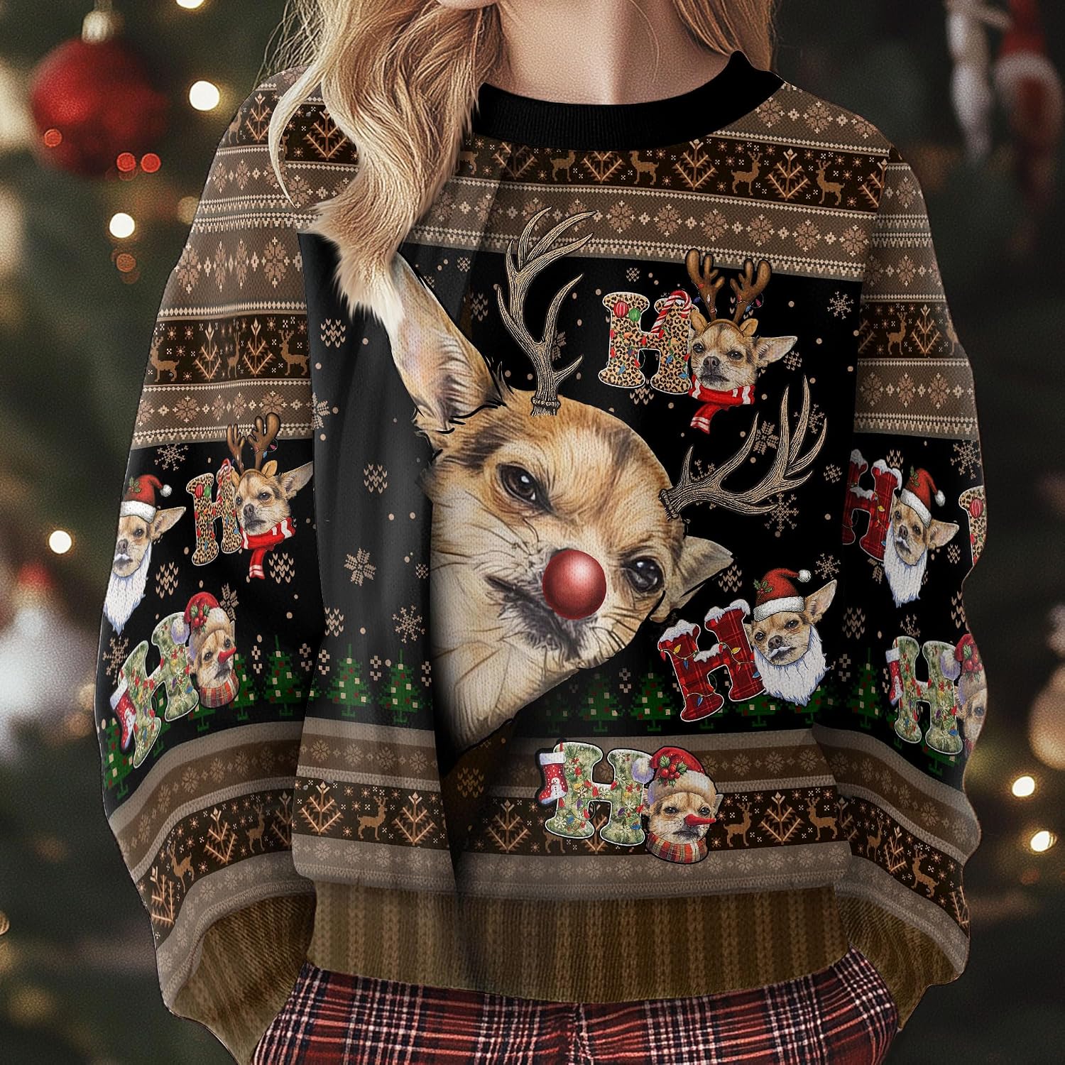 Custom Dogs Sweater, Ho Ho Ho Christmas Sweatshirt, Dogs Ugly Christmas Sweater Men, Dog Mom, Dog Dad