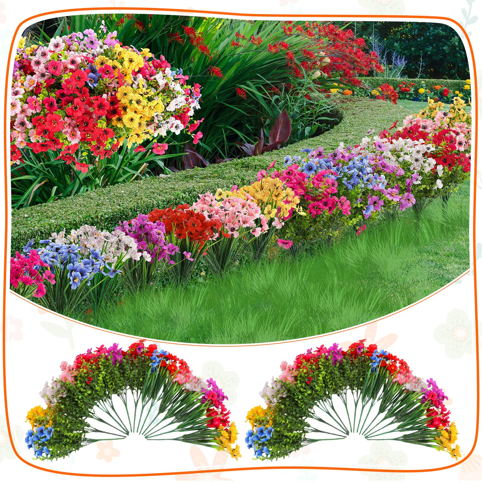 56 Bündel künstliche Pflanzen Blumen für draußen Frühling Sommer Dekoration, künstliche Kunststoffblumen Seide bunte Gänseblümchen realistische hängende Pflanzgefäße Garten Veranda Fenster