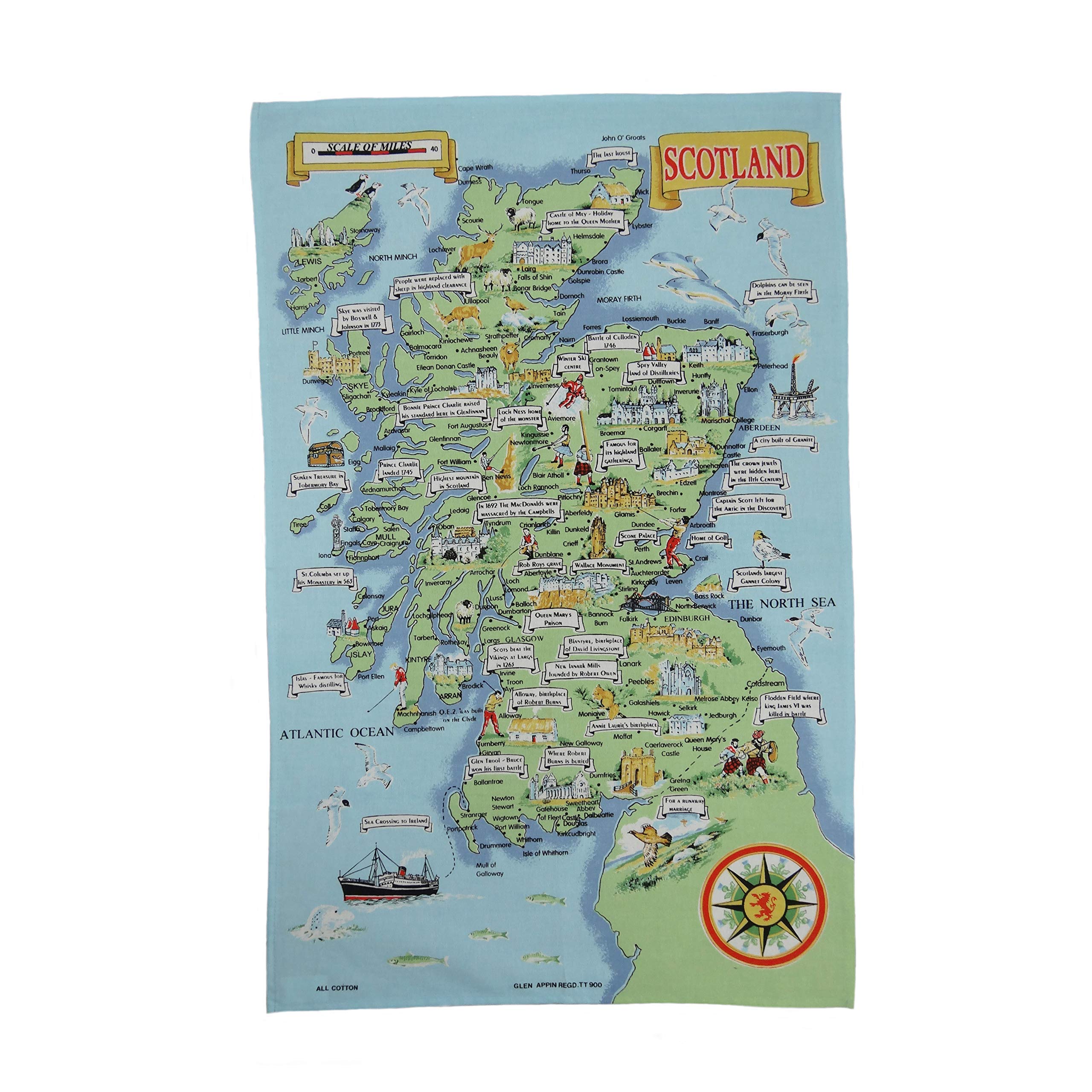 Highland Tweed 100% Cotton Scottish Map Of Scotland Tea Towel Tt0900