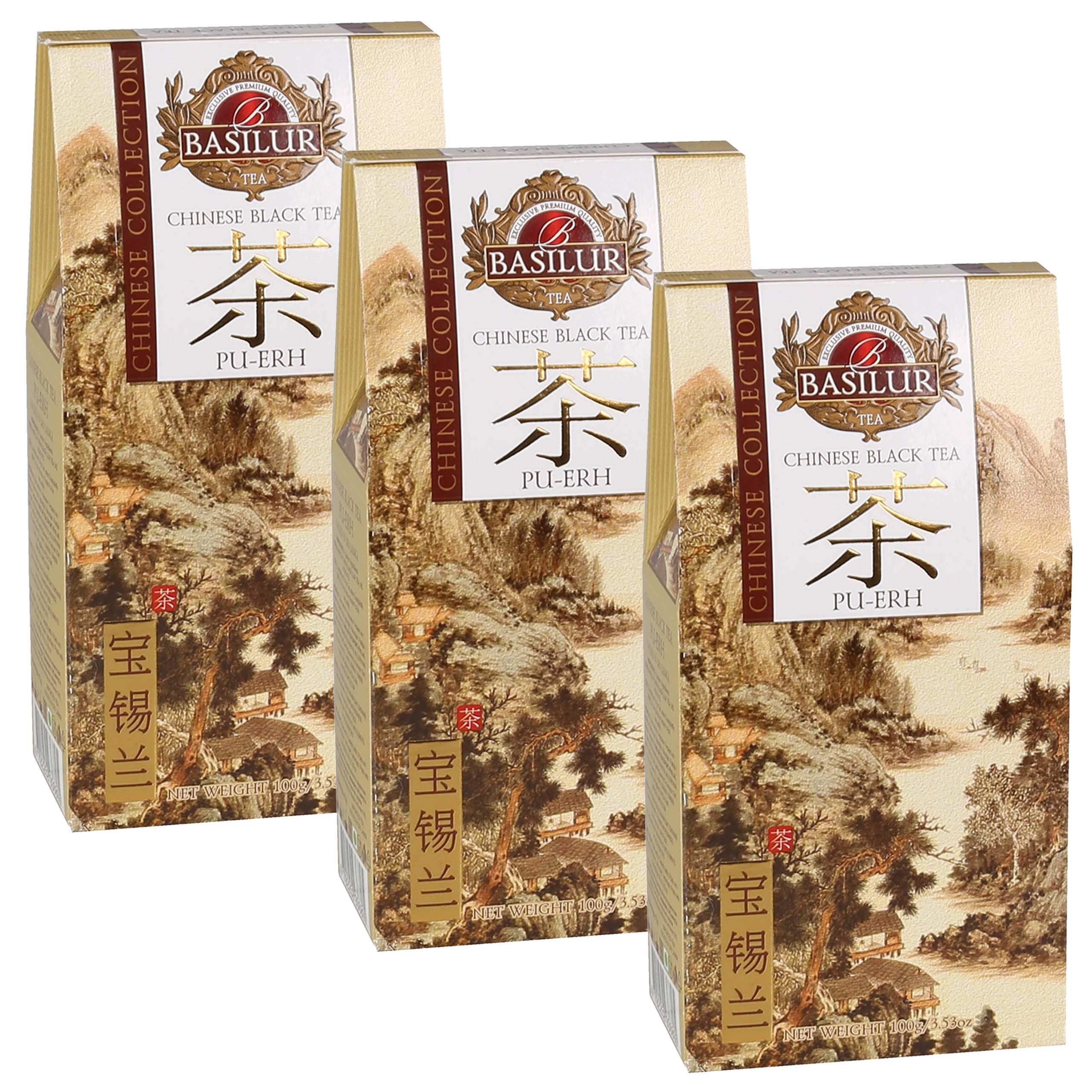 BASILUR Chinese Black Tea - Pu Erh Tea - Chinesischer roter Tee mit rauchigem Geschmack und Aroma 100 g (x3)
