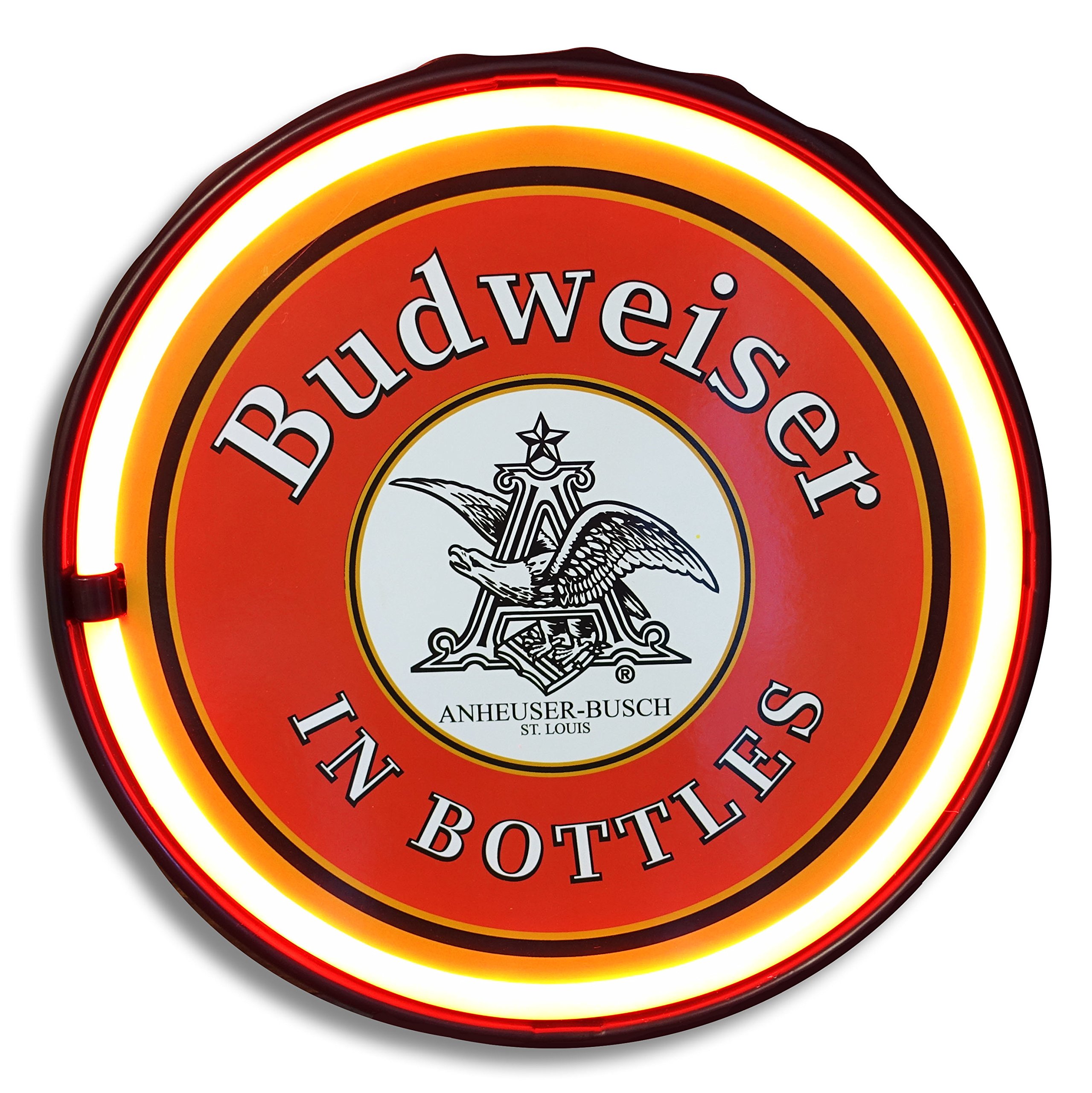Officially Licensed Anheuser Busch Budweiser Beer in Bottles LED Neon Light Rope Sign, 12" Round Bottle Cap Shape, Battery Or Plug-in Powered, Wall Decor for Home, Man Cave, Garage, Bar