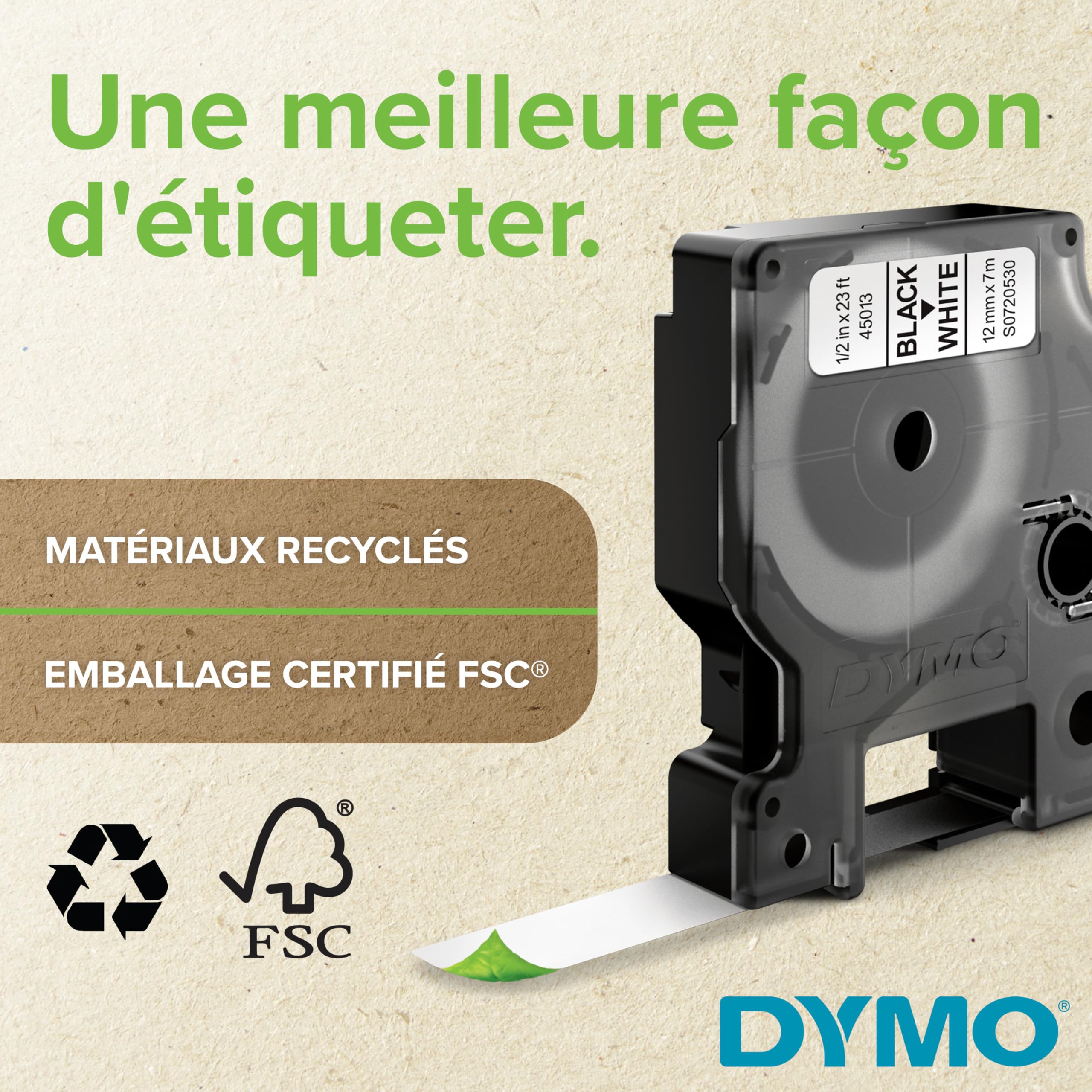 DYMO D1 étiquettes autocollantes 12 mm x 7 m noir sur blanc pour LabelManager
