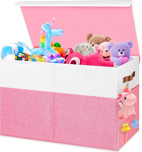 Miniatura 10 de Caja de juguetes grande, caja de almacenamiento plegable y resistente con tapas, organizador de almacenamiento de baúl de juguetes para niños, cajas