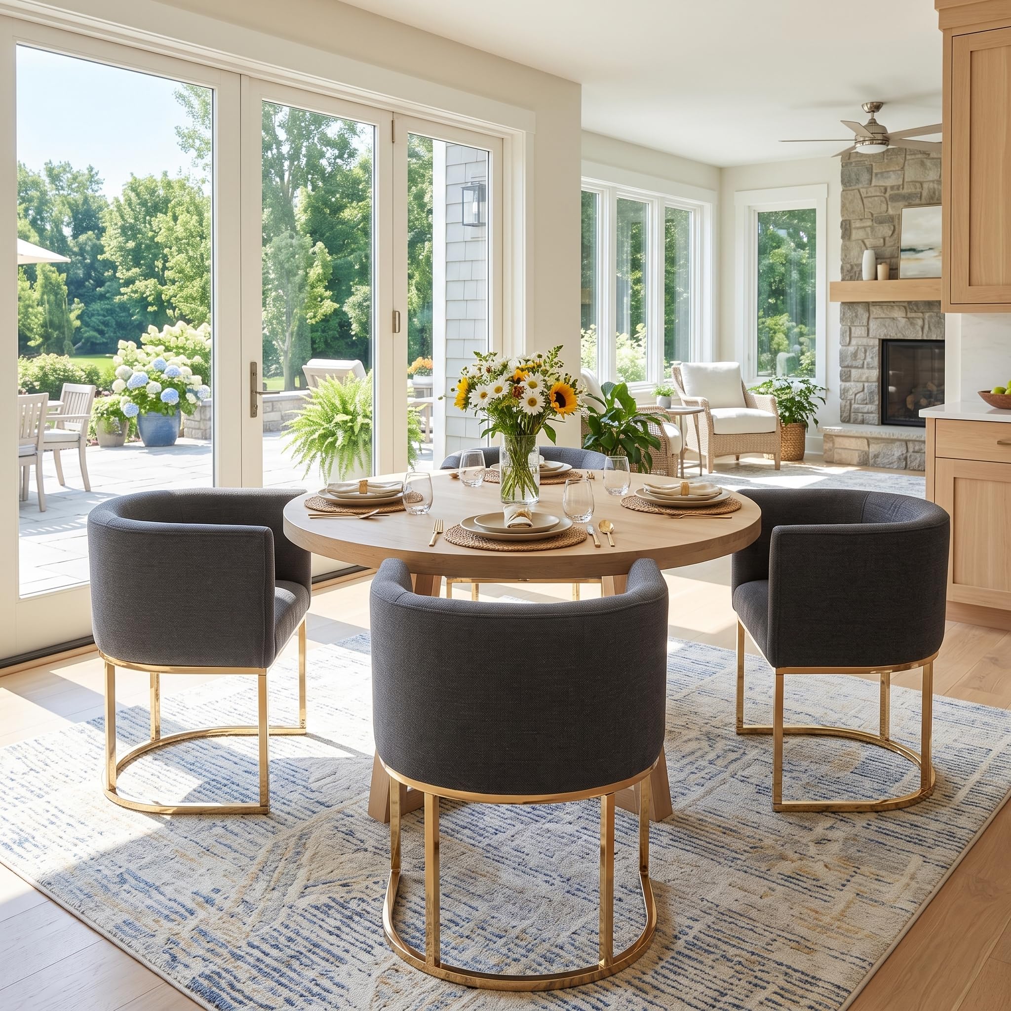 BESTANO Linen Fabric Dining Chairs Set of 4 Modern Barrel Arm Chairs with Black Frame, Upholstered Kitchen Chairs 18.5" Wide Accent Chairs for Living Room Dining Room Restaurant, Charcoal