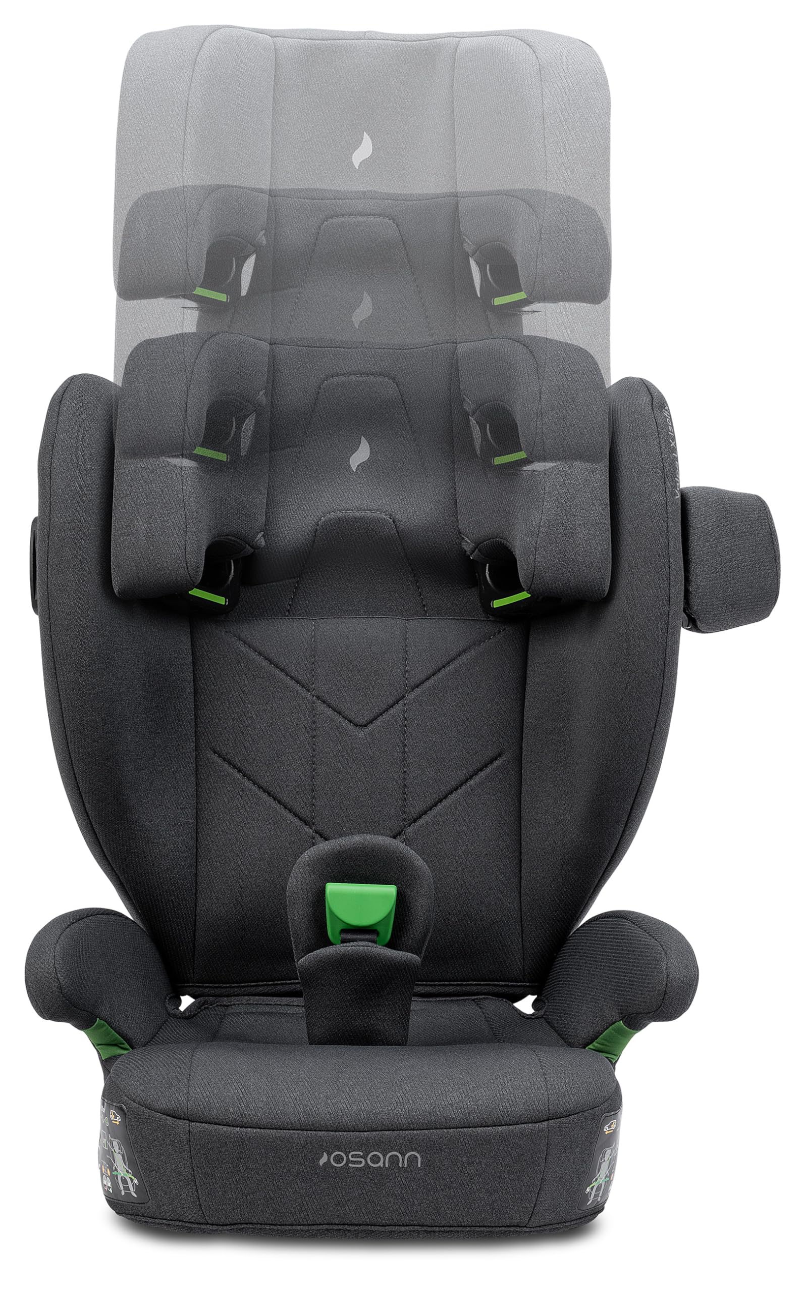 Osann Volpo LX Isofix Kindersitz, 100-150 cm - Dark Grey Melange | Sitzerhöhung mit Rückenlehne ab 3 Jahre, zusätzliches Erhöhungskissen, Kindersitz 15-36 kg, mitwachsender Kinderautositz