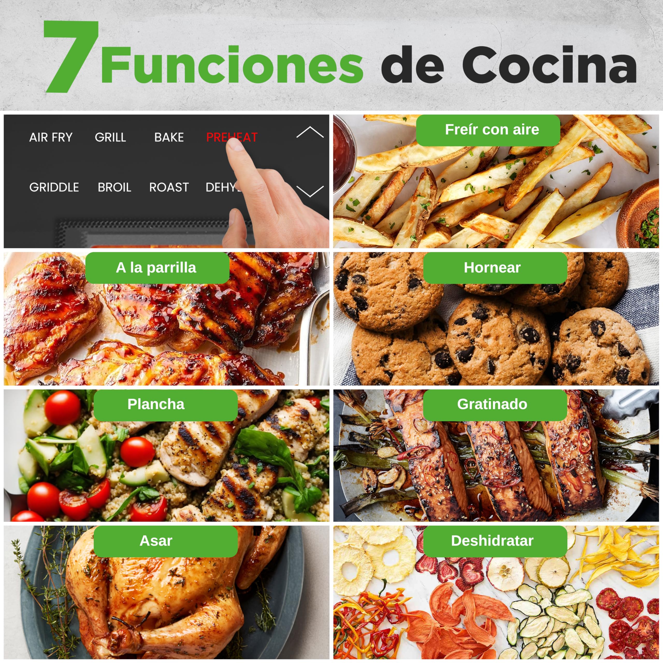 NutriChef Parrilla Electrica de Interior y Freidora de Aire 7 en 1 sin Humo, 6L, Termometro Integrado, Control de Temperatura, Placas Antiadherentes Desmontables