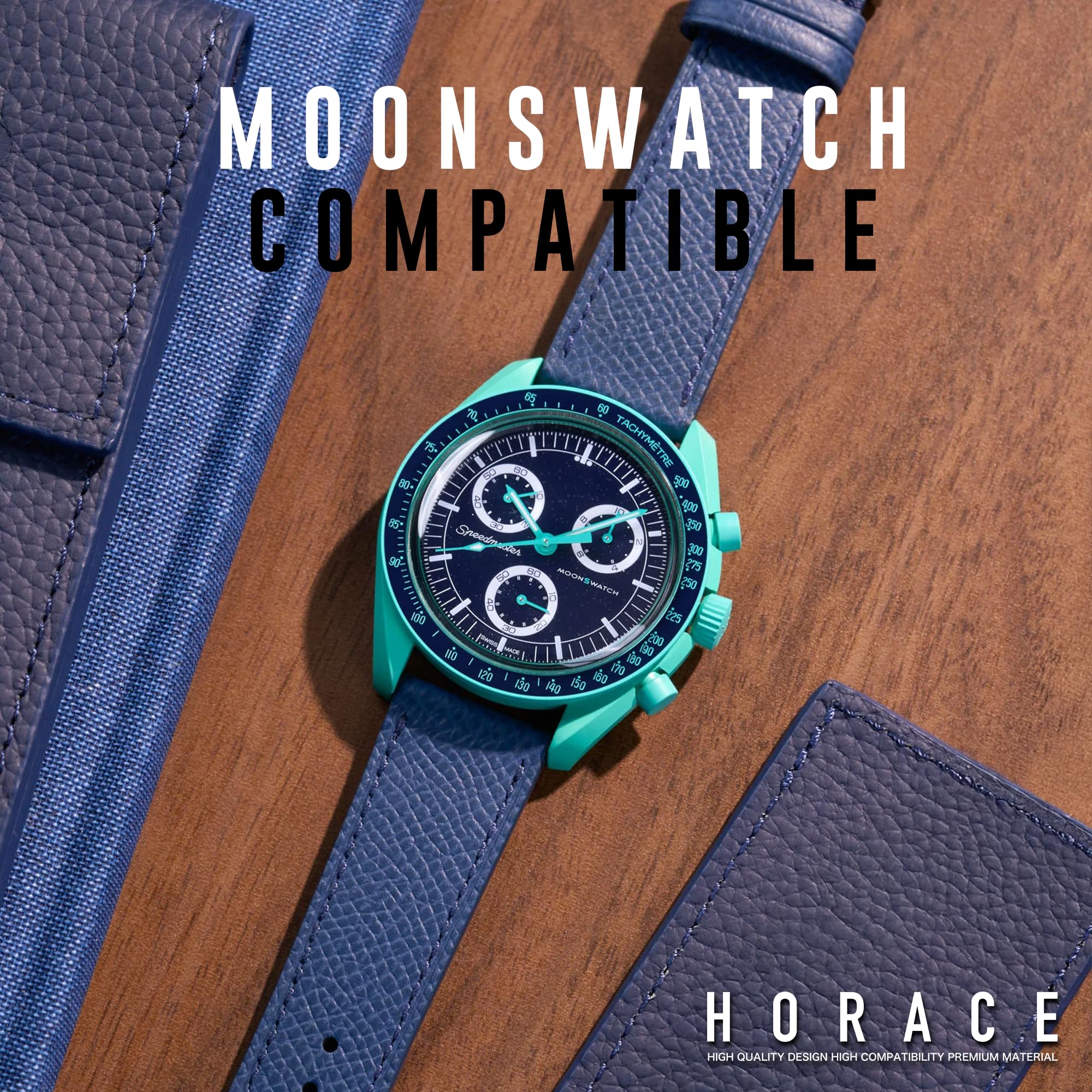 HORACE Cinturino per orologio in pelle martellata a sgancio rapido universale compatibile con Omega x Swatch MoonSwatch 20mm