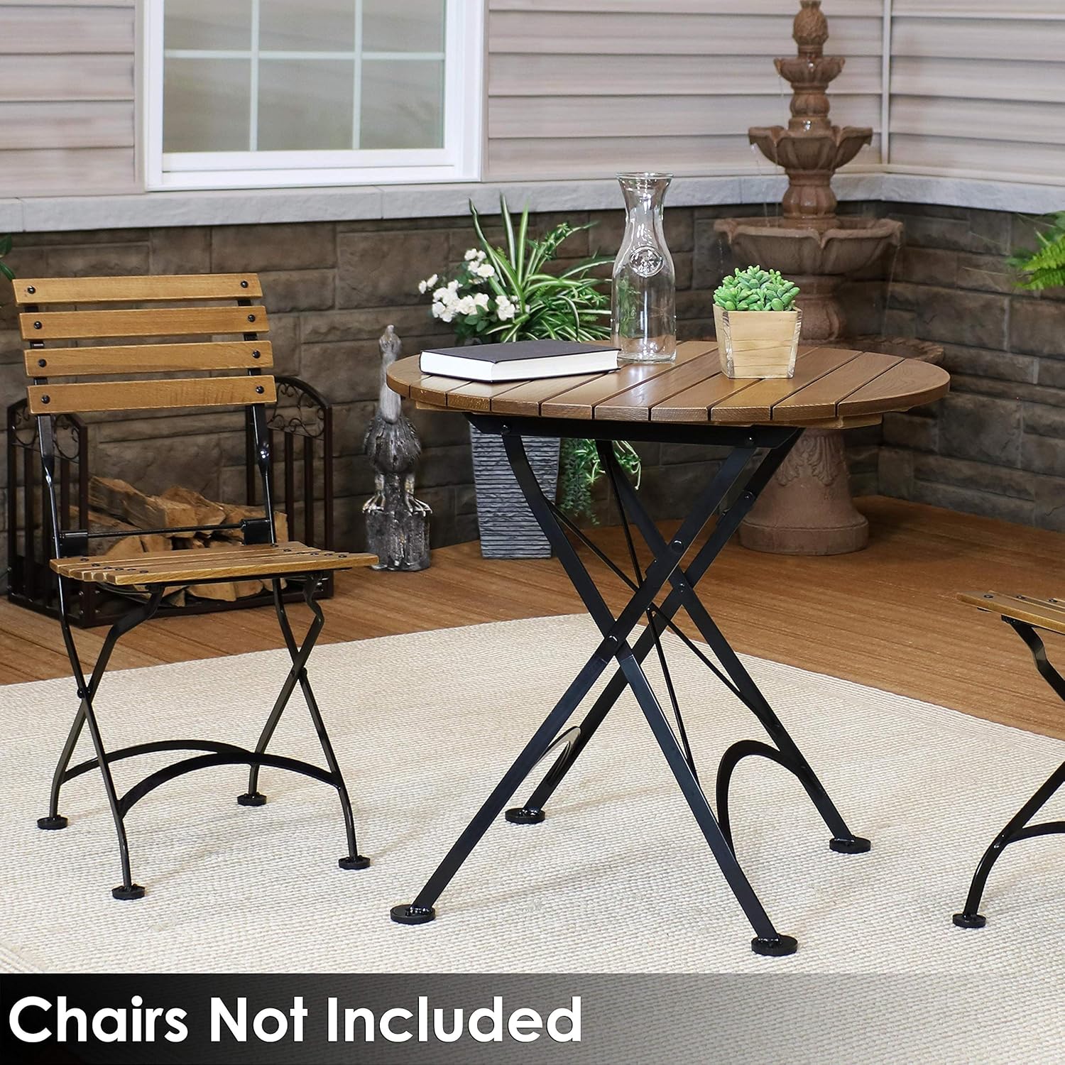 Sunnydaze European Chestnut Wood Folding Round Bistro Table - Indoor/Outdoor Table for Patio, Kitchen or Dining Room - Foldable for Easy Storage -32-Inch Diameter : Sunnydaze Decor: Patio, Lawn & Garden