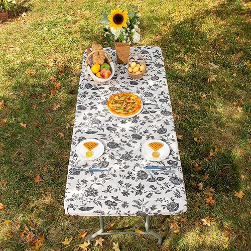 Miniatura 5 de ARTABLE Fundas para mesa de pícnic, bordes elásticos, rectangulares ajustadas, mesas de 6 pies, impermeables, juego de 3 piezas para mesa de patio