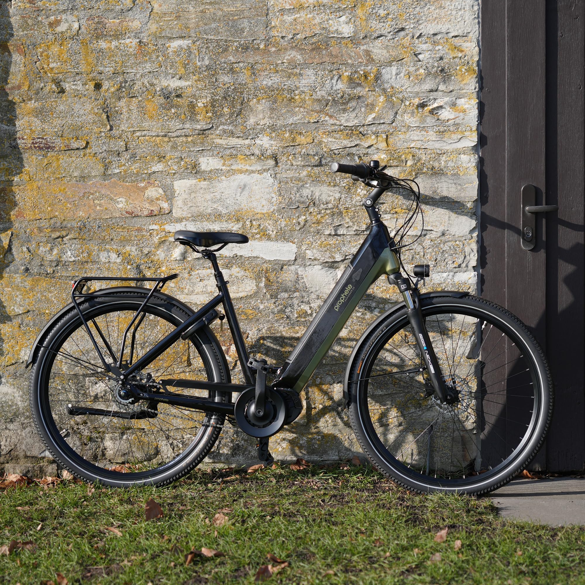 Prophete GENIESSER, E-Bike 28" – AEG Mittelmotor 250W, 220 km Reichweite,7-Gang Nabenschaltung, Hydraulische Scheibenbremsen, TFT Display, Schwarz/Silbergrün