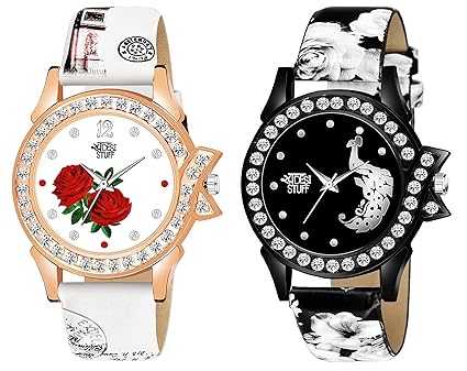 Swadesi Stuff White & Black Color Analogue Watch for Women & Girls - Combo of 2 Watches