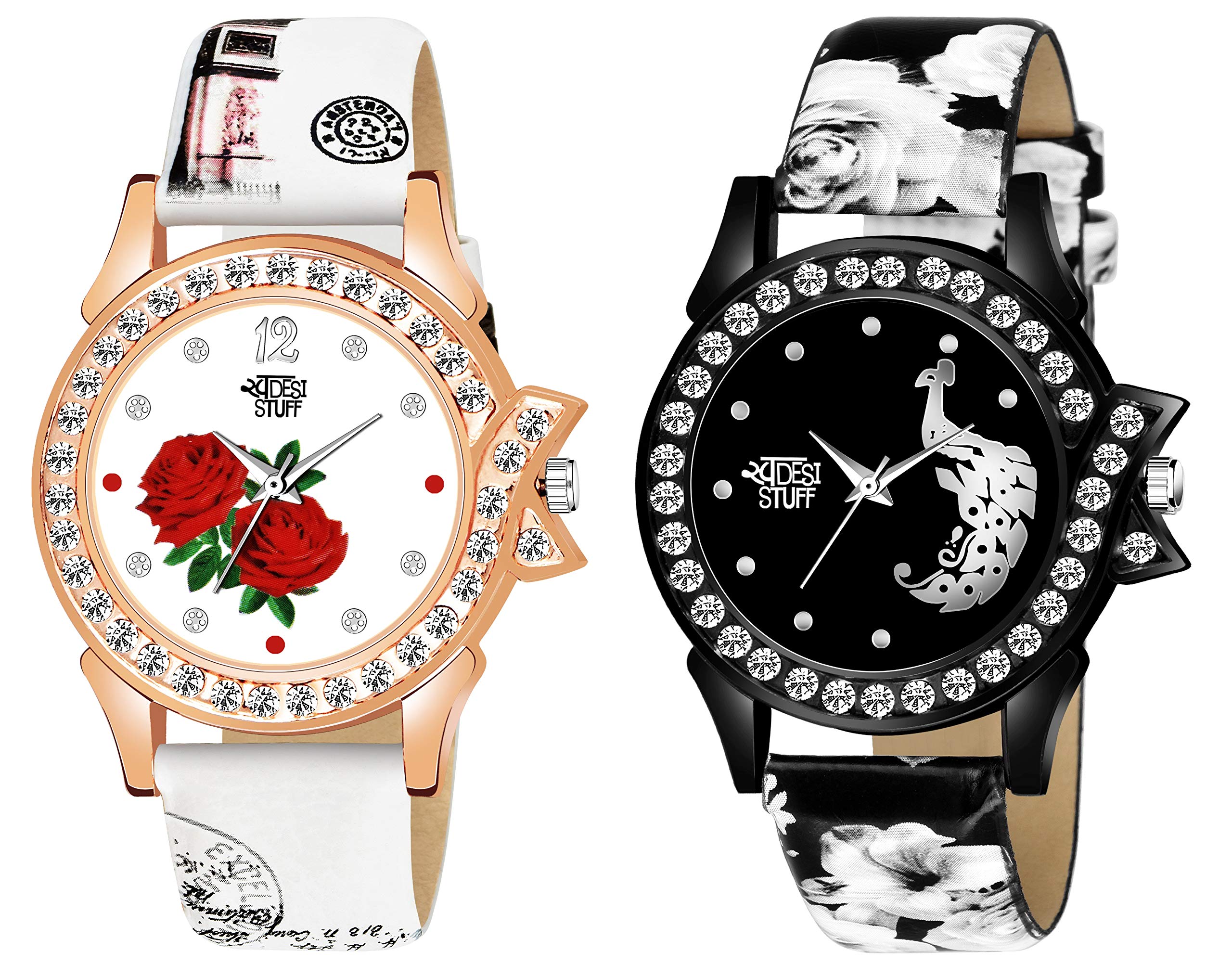 SWADESI STUFF White & Black Color Analogue Watch For Women & Girls - Combo Of 2 Watches - Leather (B08W4GW66C) Amazon Price History, Amazon Price Tracker