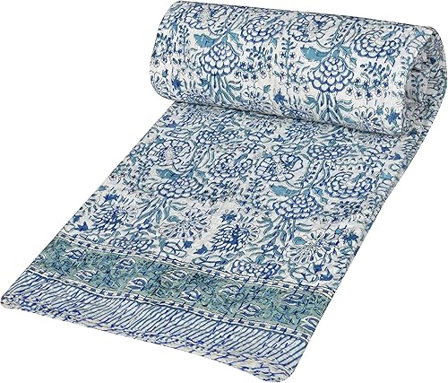 Miniatura 3 de Colcha india hecha a mano de algodón con estampado floral de Kantha Gudari (tamaño Queen (90 x 108 pulgadas)