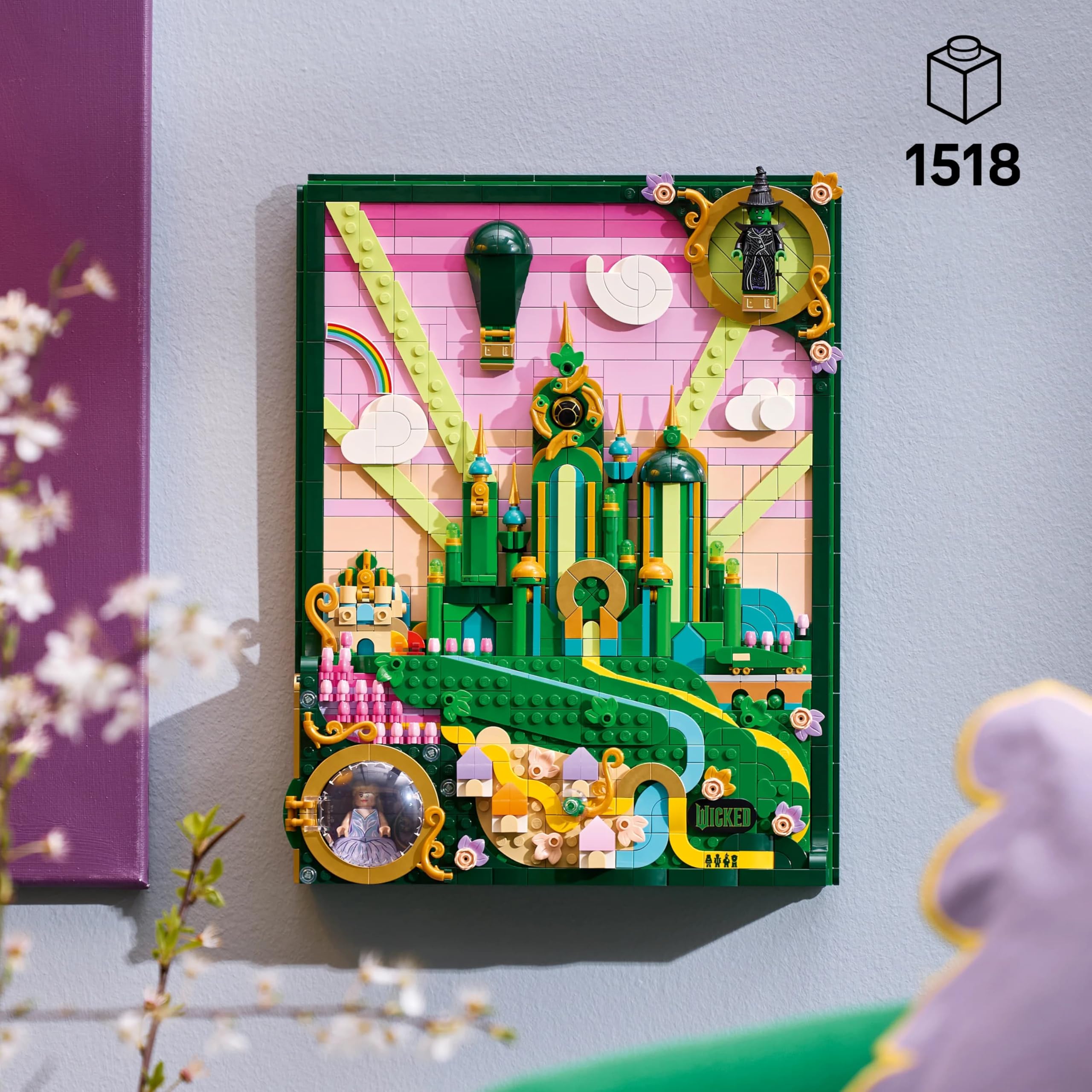 LEGO Wicked Obraz Emerald City 75685 | Obraz z klocków, dekoracja ścienna z efektem 3D, prezent Wicked dla fanów filmu, dla kobiet i mężczyzn, 1518 elementów