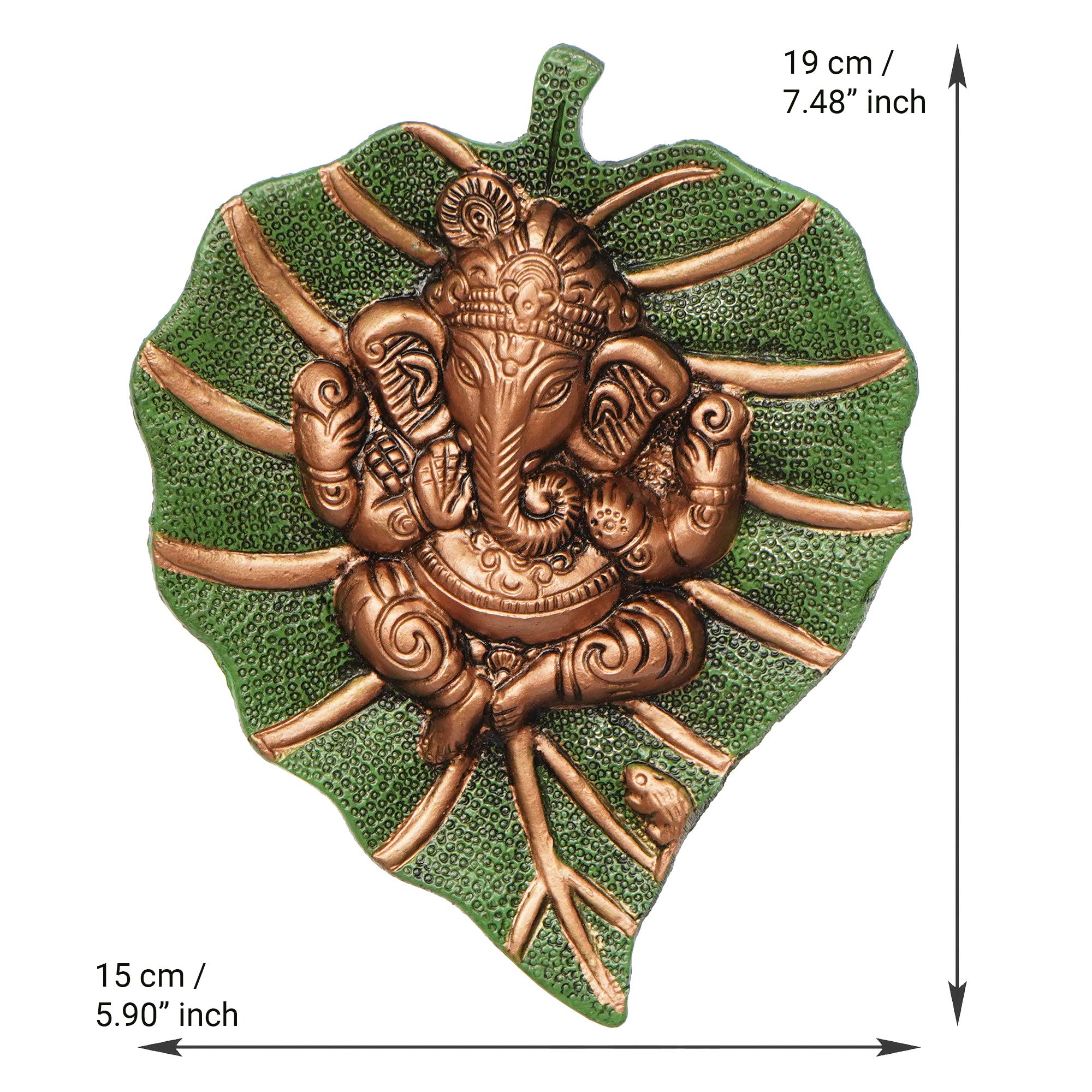 eCraftIndia Metal Brown Lord Ganesha Idol On Green Leaf Ganesha Wall Hanging Decorative Showpiece for Wall Decor- Diwali Decoration Items for Home Decor- Gift for Diwali Ganesh Chaturthi Housewarming 2