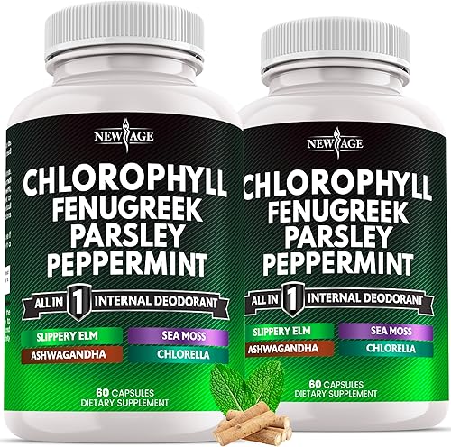 Cápsulas de fenogreco de clorofila - Suplemento desodorante interno de menta - Fenogreco 201, musgo marino, perejil, clorella, espirulina, olmo