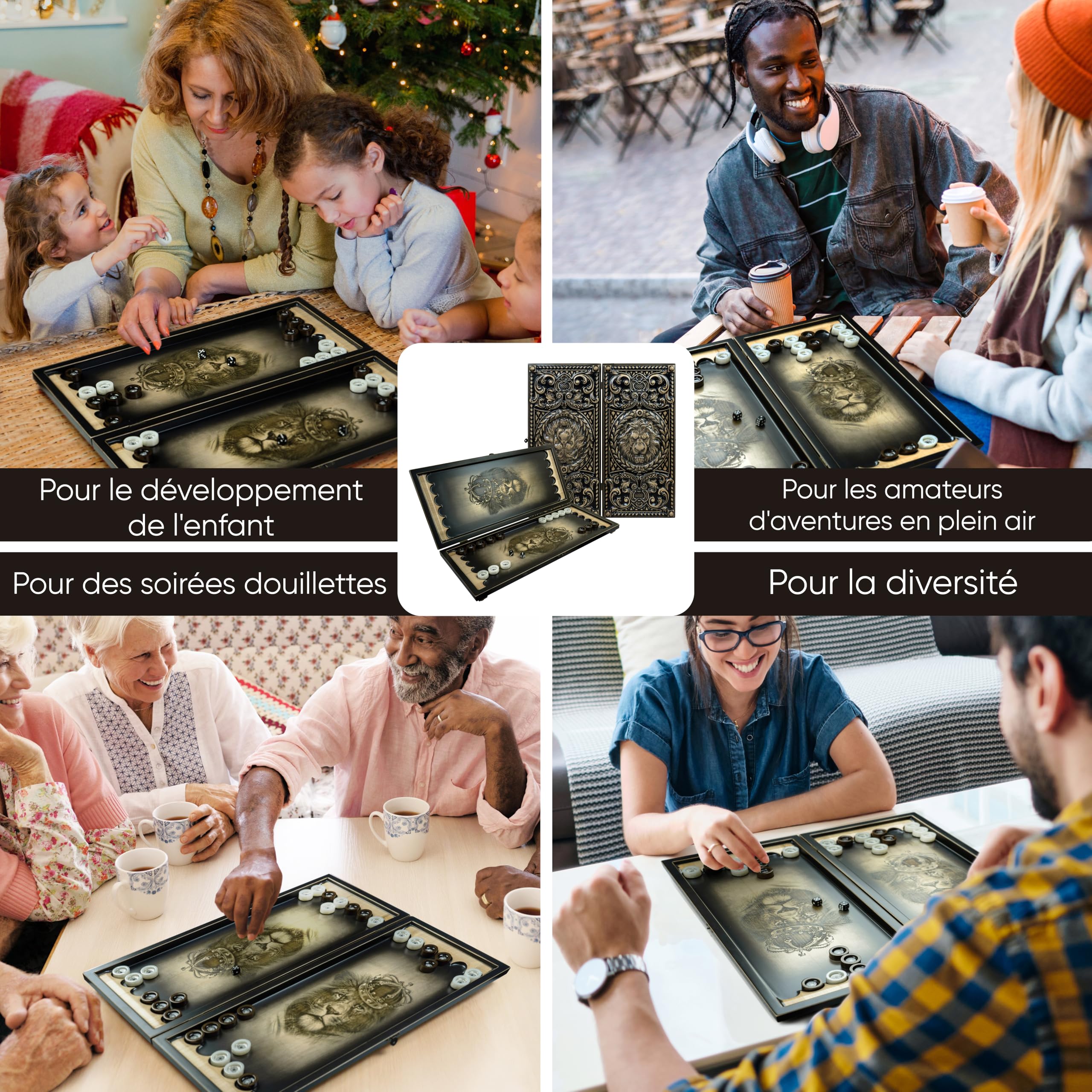Premium Backgammon en Bois avec Design de Lion et Pièces en Résine Époxy - Fait Main Backgammon Luxe Jeux de Société Adulte 2 Joueurs Backgammon Grande Taille