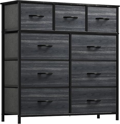 GOOBED Dresser with 9 Drawers - Fabric Storage Tower, Organizer Unit for Living Room, Hallway - Sturdy Steel Frame, Wooden Top & Easy Pull Fabric Bins