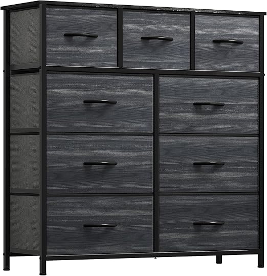 GOOBED Dresser with 9 Drawers - Fabric Storage Tower, Organizer Unit for Living Room, Hallway - Sturdy Steel Frame, Wooden Top & Easy Pull Fabric Bins