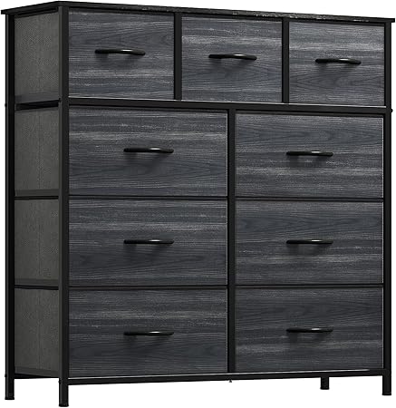 GOOBED Dresser with 9 Drawers - Fabric Storage Tower, Organizer Unit for Living Room, Hallway - Sturdy Steel Frame, Wooden Top & Easy Pull Fabric Bins