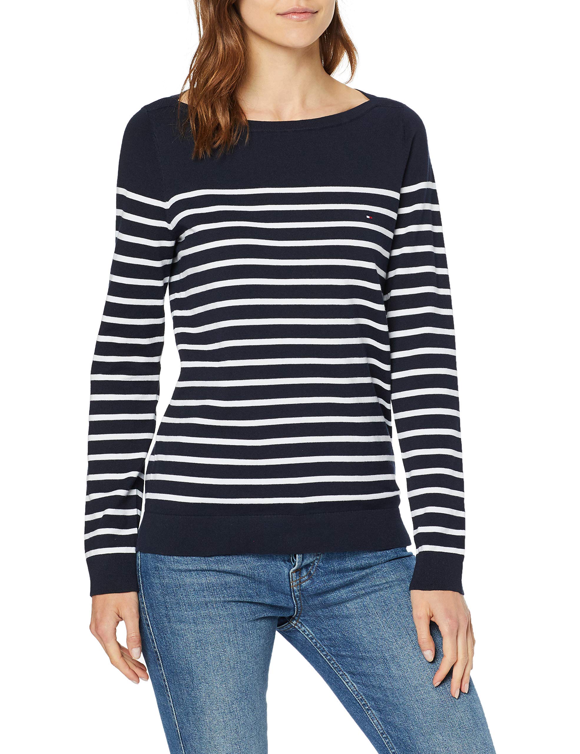 Tommy Hilfiger Sweter damski z dzianiny Heritage Boat Neck Sweter, Midnight/Classic. Biały, XS