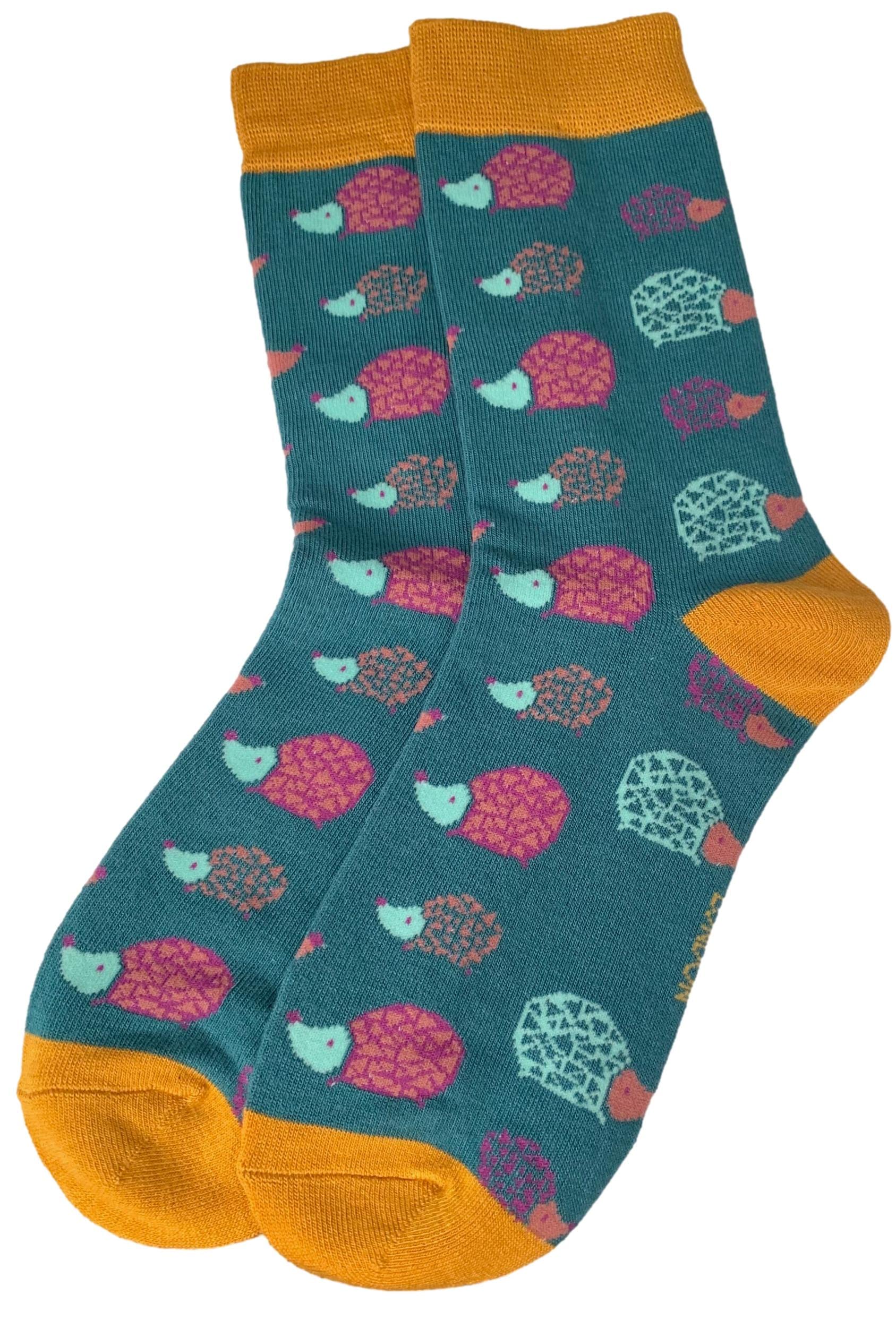 Purple Possum® Hedgehog Socks Ladies Teal Mustard Pink Hedgehogs Girls Cute Cotton Bamboo Size 4-7