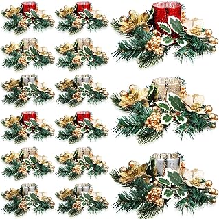 Ceenna Set of 24 Set of 24 Christmas Candle Holders with Candle Rings, 12 Glass Tealight Holders, Wreaths for Christmas