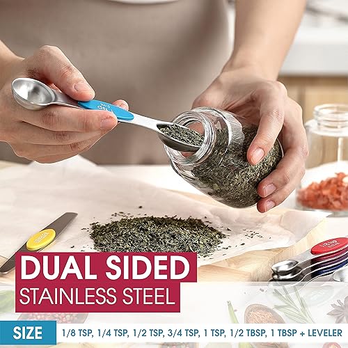 Miniatura 3 de Spring Chef - Juego de 8 cucharas medidoras magnéticas de acero inoxidable con nivelador, de metal, anidadas, utensilios de cocina para hornear y
