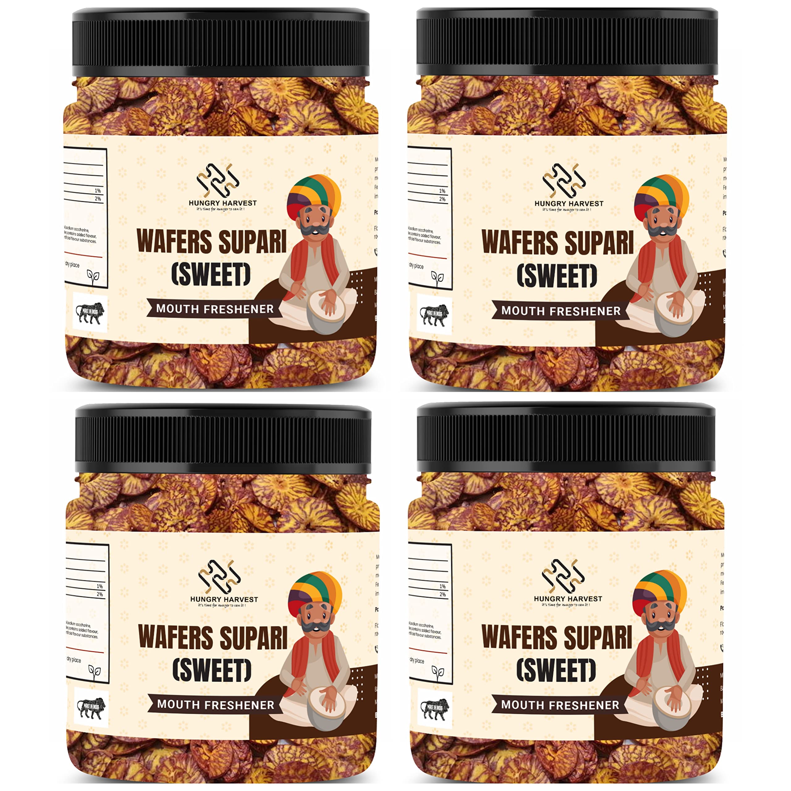 Hungry Harvest Supari Wafers | Wafers Chips supari Mouth Freshener (Mukhwas, Soft & Sweet) [Jar Pack] (800 Grams (Pack of 4 of 200 Gram))