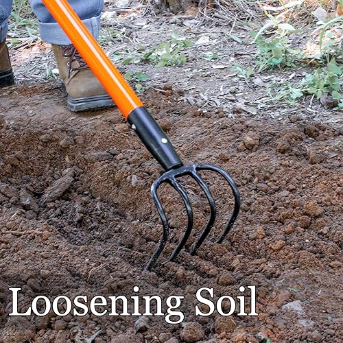 Miniatura 5 de VNIMTI Cultivador para jardinería, cultivador de jardín de 4 dientes con mango de fibra de vidrio, 58 pulgadas